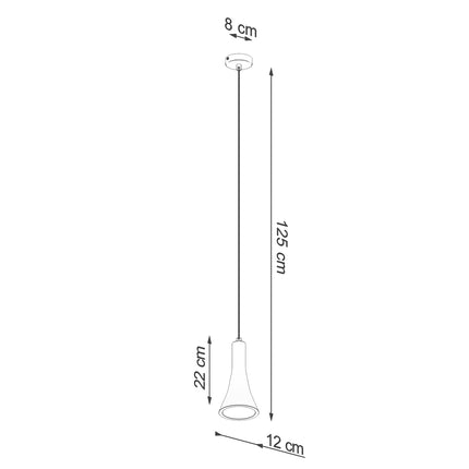 Schéma de cotes de la Suspension Cône Minimaliste 1, cône 12 x 22 cm, câble 125 cm