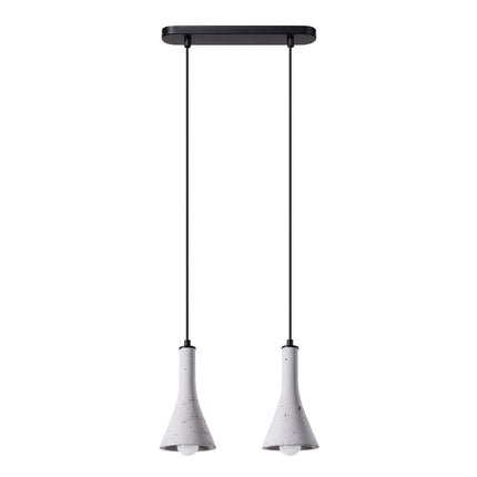 Suspension Cône Minimaliste 2 en Béton, rosace barre noire, éteinte