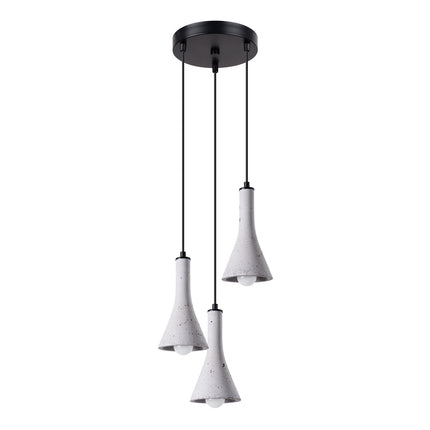 Suspension Cône Minimaliste 3 en Cascade en Béton, rosace ronde noire, éteinte