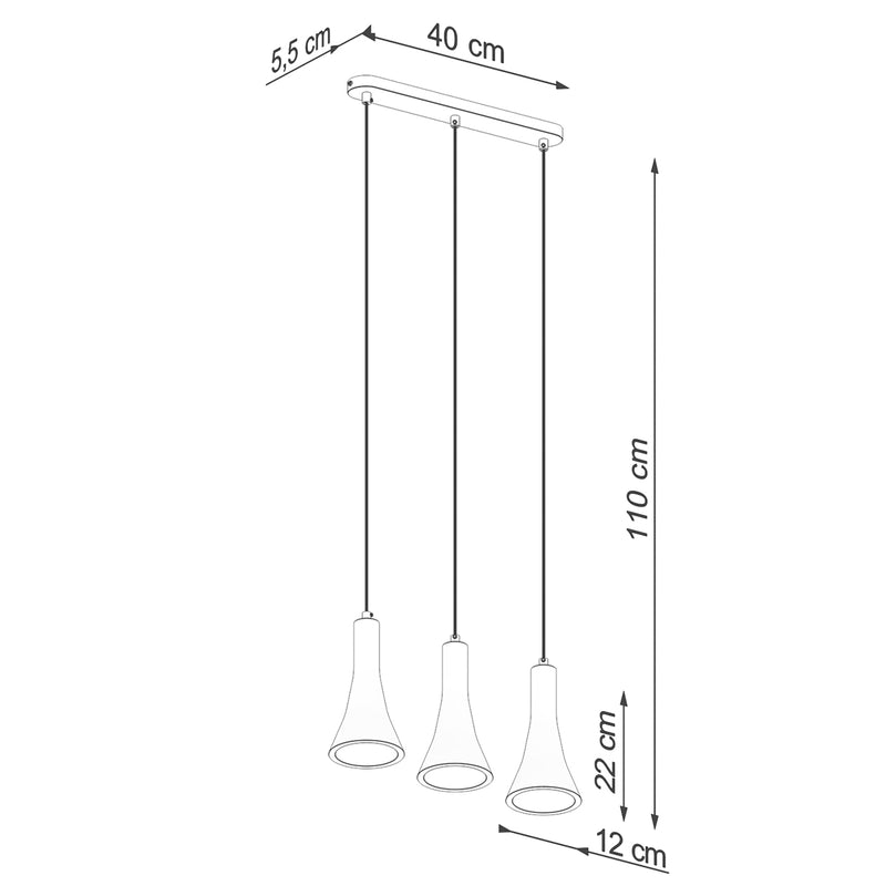 Dimensions Lámpara colgante minimalista de cono de hormigón de 3 luces