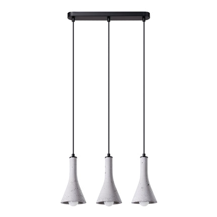 Suspension Cône Minimaliste 3 en Ligne en Béton, rosace barre noire, éteinte