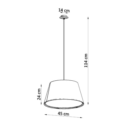 Schema des dimensions de la suspension : abat-jour 45 x 24 cm, hauteur totale 114 cm