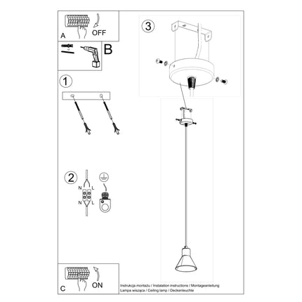 Détail du réflecteur ES111 et du câble textile blanc de la suspension conique.