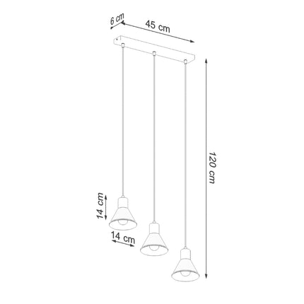 Gros plan sur un abat-jour conique en acier noir mat de la suspension 3 têtes.