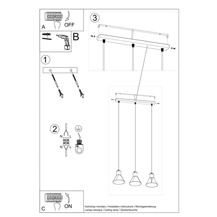 Détail de la douille E27 et du câble textile noir d'une tête de la suspension.