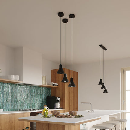 Schéma des dimensions complémentaires de la suspension conique 3 têtes acier noir E27.