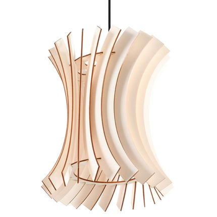 Suspension Courbe en Bois, silhouette en sablier en lattes de bois cintrées