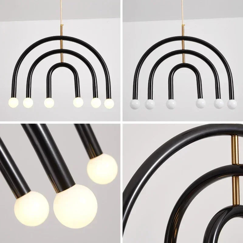 Suspension créative arc-en-ciel avec ampoules LED E14, idéale pour une décoration artistique dans le salon ou la chambre.