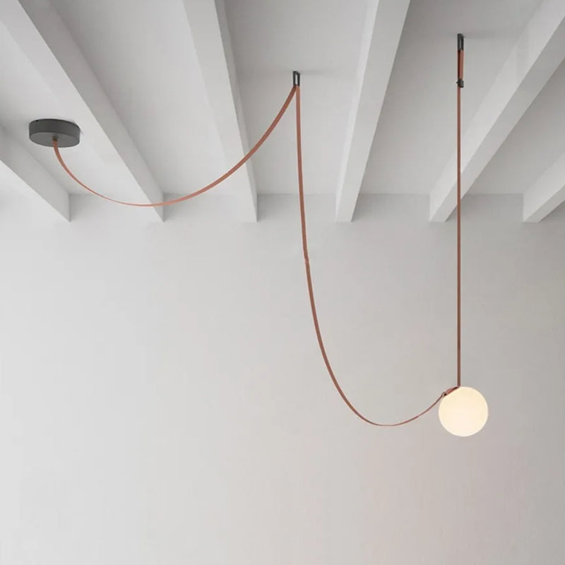 Dimensions [EXP] Suspension Multi-Sphères en Cuir Cognac et Verre Opalin