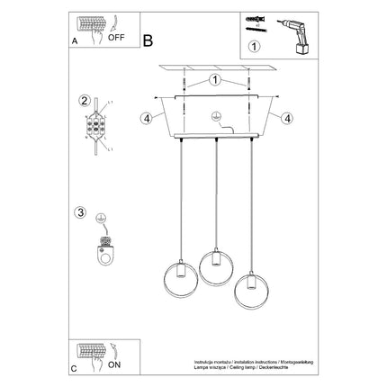 Suspension Cyclone Trio blanche allumée diffusant une lumière chaude et graphique