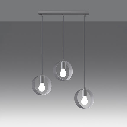 Vue de face des trois anneaux en acier blanc de la suspension Cyclone Trio
