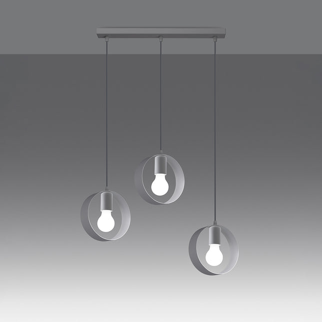 Vue de face des trois anneaux en acier blanc de la suspension Cyclone Trio