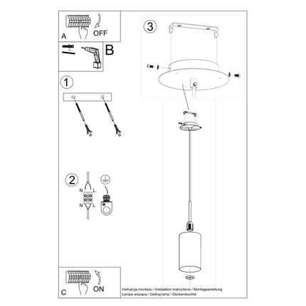 Notice de montage illustrée de la suspension cylindre en tissu au plafond