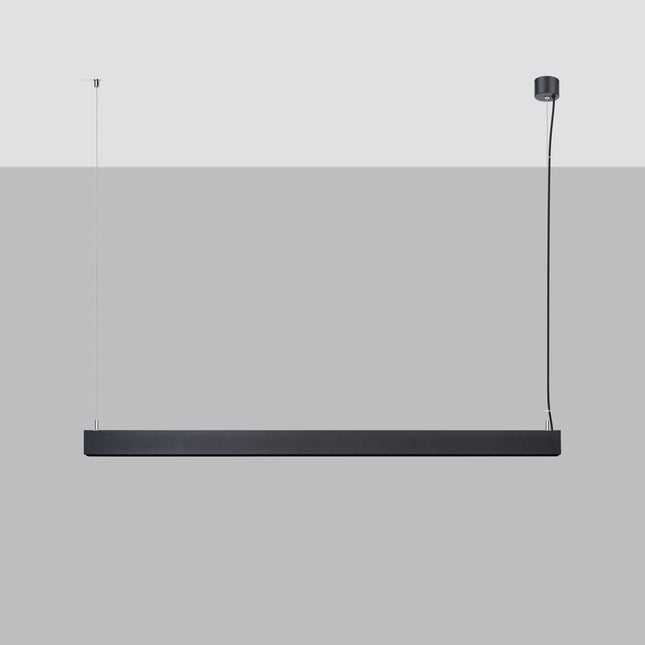 Suspension Design Poutre 120 cm noire, fine poutre linéaire en aluminium noir mat, vue studio