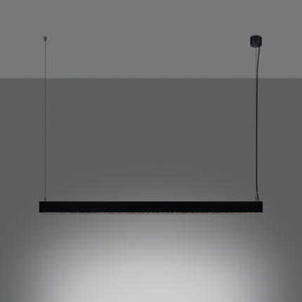 Suspension Design Poutre 120 cm noire allumée, éclairage 4000K directionnel vers le bas