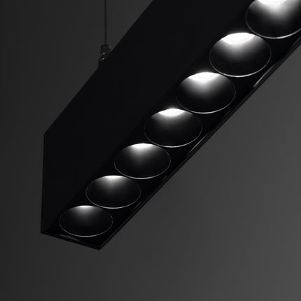 Détail de la face à lentilles LED de la Suspension Design Poutre 120 cm