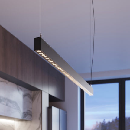 Suspension Design Poutre noire éclairant un espace de vie design