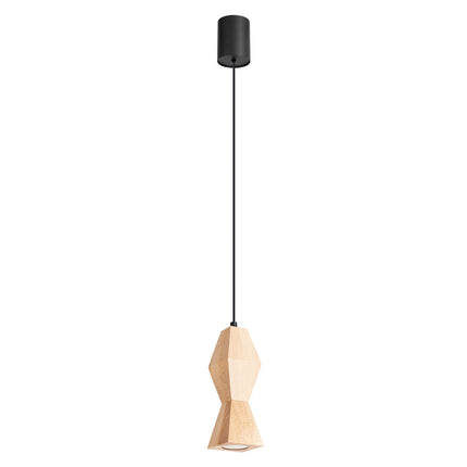 Suspension diabolo en bois de hêtre facettée de 24 cm sur fond blanc