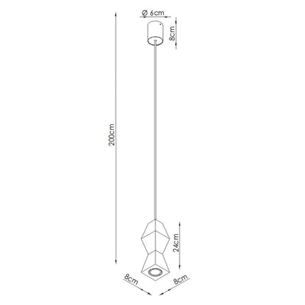 Schéma de cotes de la suspension en bois de hêtre facettée de 24 cm