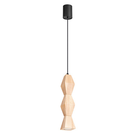 Suspension diabolo en bois de hêtre facettée de 39 cm sur fond blanc