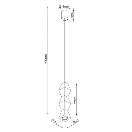 Schéma de cotes de la suspension en bois de hêtre facettée de 39 cm
