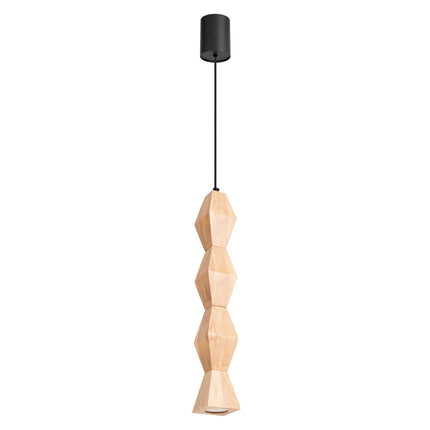 Suspension diabolo en bois de hêtre facettée de 54 cm sur fond blanc