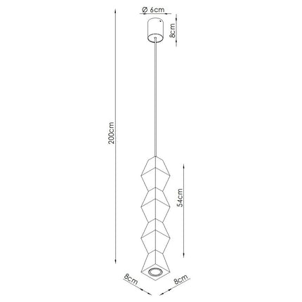 Schéma de cotes de la suspension en bois de hêtre facettée de 54 cm