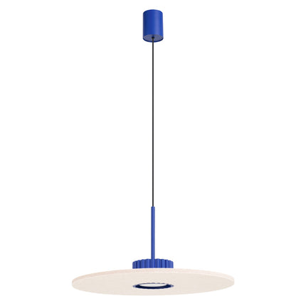 suspension disque de feutre beige à fût cannelé bleu outremer 40 cm, packshot sur fond blanc