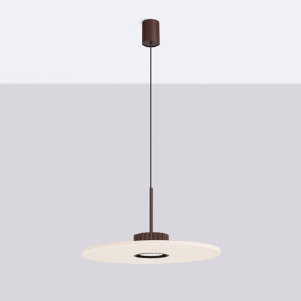 suspension disque de feutre beige à fût cannelé brun chocolat 40 cm, vue en situation