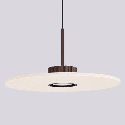 suspension disque de feutre beige à fût cannelé brun chocolat 40 cm, vue de détail