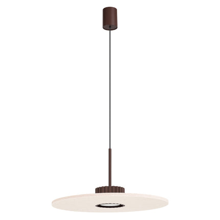 suspension disque de feutre beige à fût cannelé brun chocolat 40 cm, packshot sur fond blanc