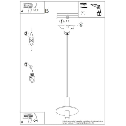 suspension disque de feutre beige et spot cylindrique noir 30 cm, notice de montage