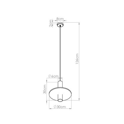 suspension disque de feutre beige et spot cylindrique noir 30 cm, schéma de cotes