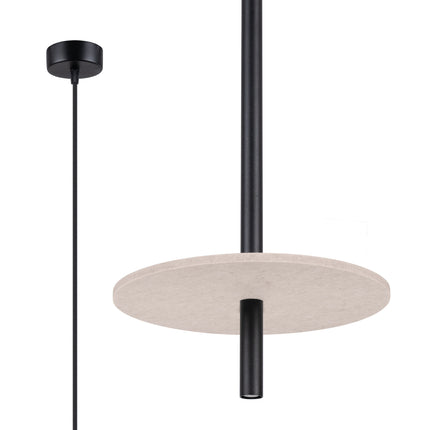 suspension disque de feutre beige et tube fin noir 30 cm, vue produit