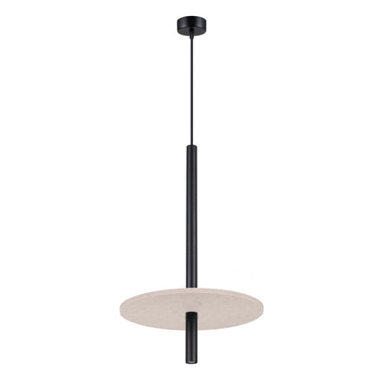 suspension disque de feutre beige et tube fin noir 30 cm, packshot sur fond blanc