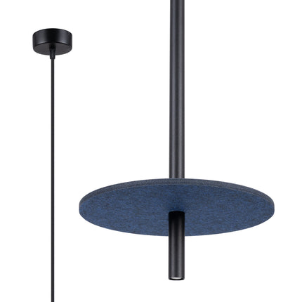 suspension disque de feutre bleu marine et tube fin noir 30 cm, vue produit