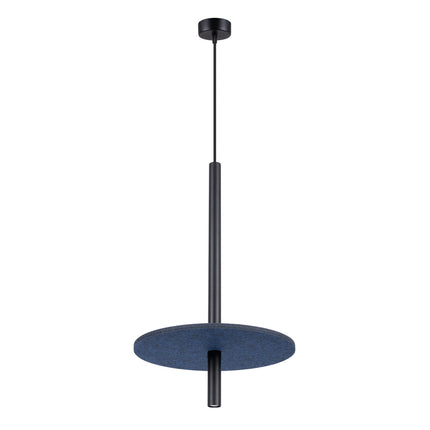 suspension disque de feutre bleu marine et tube fin noir 30 cm, packshot sur fond blanc