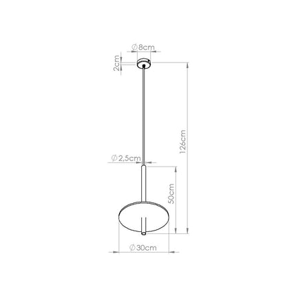 suspension disque de feutre bleu marine et tube fin noir 30 cm, schéma de cotes