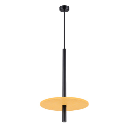 suspension disque de feutre jaune et tube fin noir 30 cm, packshot sur fond blanc
