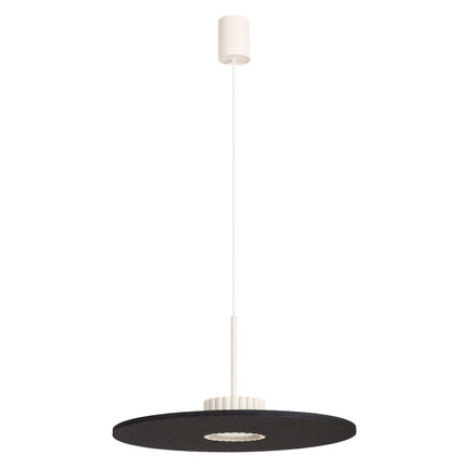 suspension disque de feutre noir à fût cannelé beige 40 cm, packshot sur fond blanc