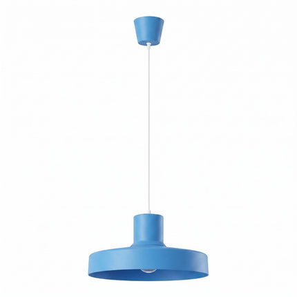 suspension dôme atelier bleu azur en acier, packshot sur fond blanc