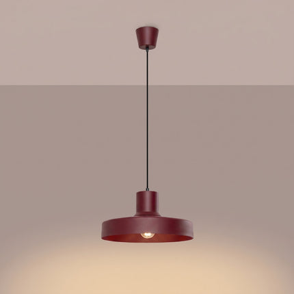 suspension dôme atelier bordeaux en acier, lumière allumée