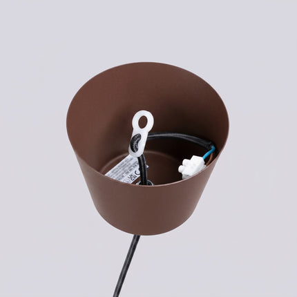 suspension dôme atelier brun chocolat en acier, mécanisme de montage