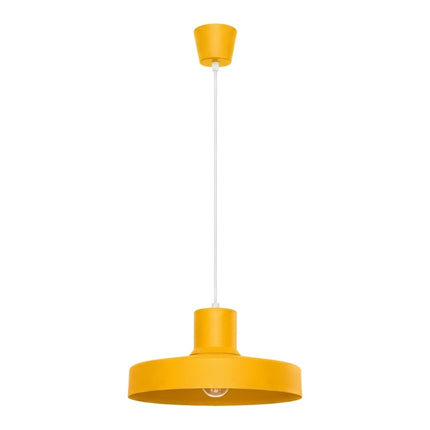 suspension dôme atelier jaune ambré en acier, packshot sur fond blanc