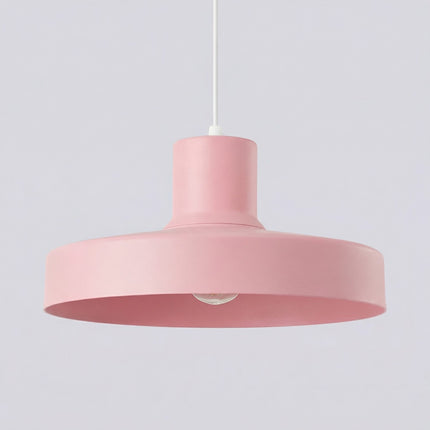 suspension dôme atelier rose poudré en acier, packshot de trois quarts