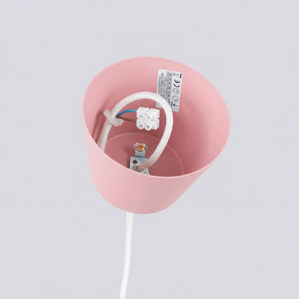 suspension dôme atelier rose poudré en acier, mécanisme de montage