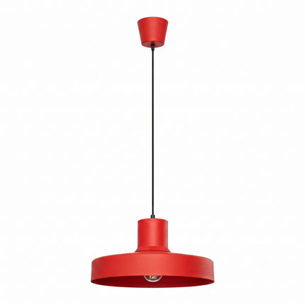 suspension dôme atelier rouge vif en acier, packshot sur fond blanc