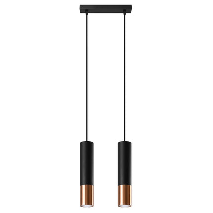 Suspension double Duo Metallic, deux tubes en acier noir mat et cuivre, culot GU10
