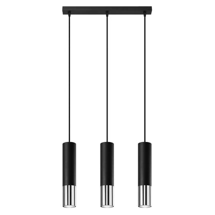Suspension linéaire Duo Metallic 3 tubes noir mat et chrome sur fond blanc