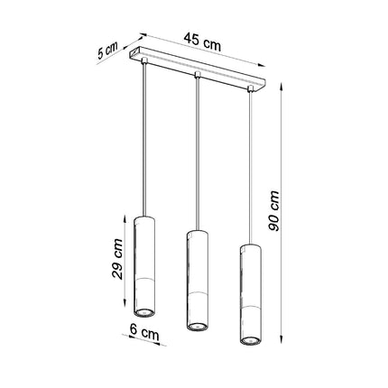 Schéma des dimensions de la suspension Duo Metallic 3 tubes, platine 45 cm